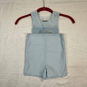 Amanda Remembered Smocked Train Jon Jon 3M Blue Baby Boy